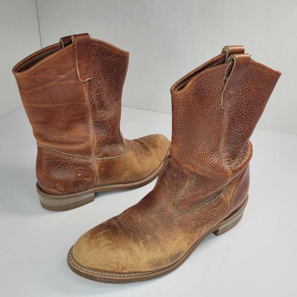 Double H Mens Brown Leather Mid-Calf Cowboy Western Boots Size 12 DH058 Made USA